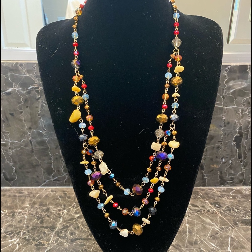 💎 Multi-colored stone sand glass bead
necklace